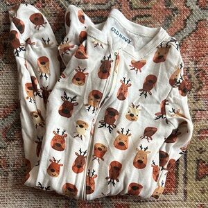 Old Navy Cream Reindeer Print Onesie